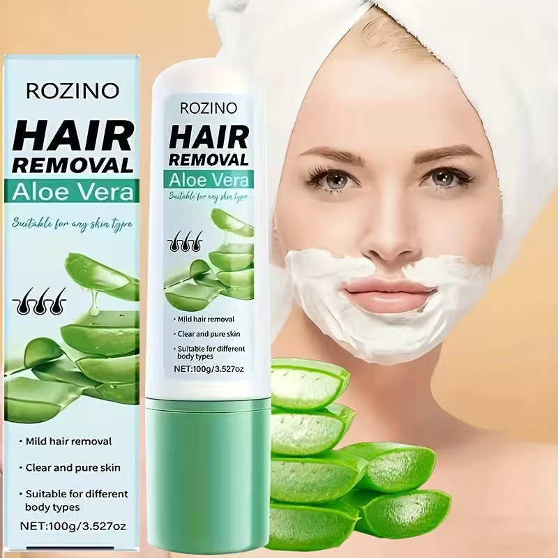 Hair Care With Aloe Vera - ROZINO アロエベラ除毛クリーム 100g、男女兼用ボディ除毛クリーム、脚、腕、脇の下に簡単に塗布できる除毛クリーム、パーソナルケア美容クリーム