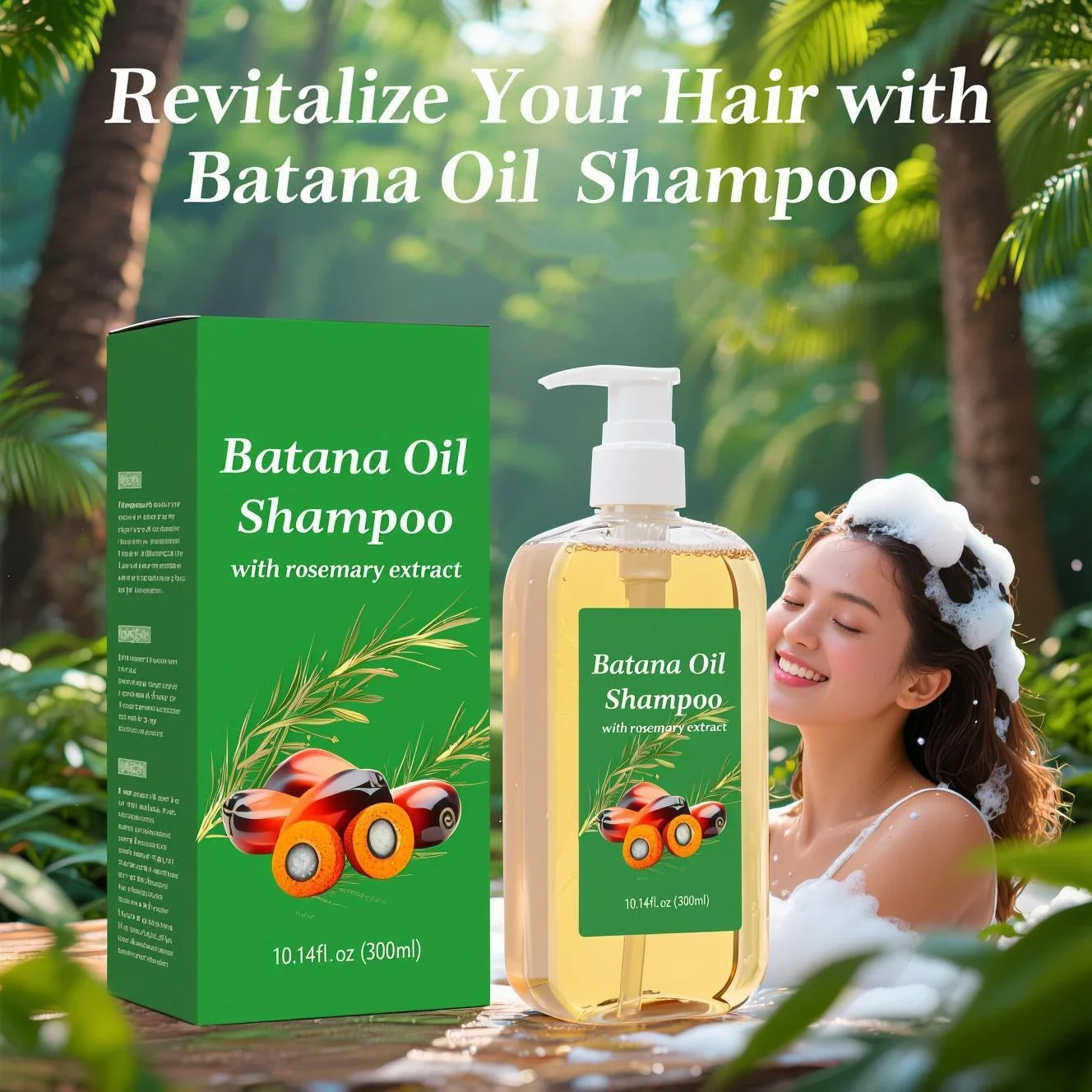Rosemary Hair Oil - 天然ローズマリー＆バタナオイル強化シャンプー 300ml - 発毛促進＆増毛、うねり抑制、頭皮の栄養補給