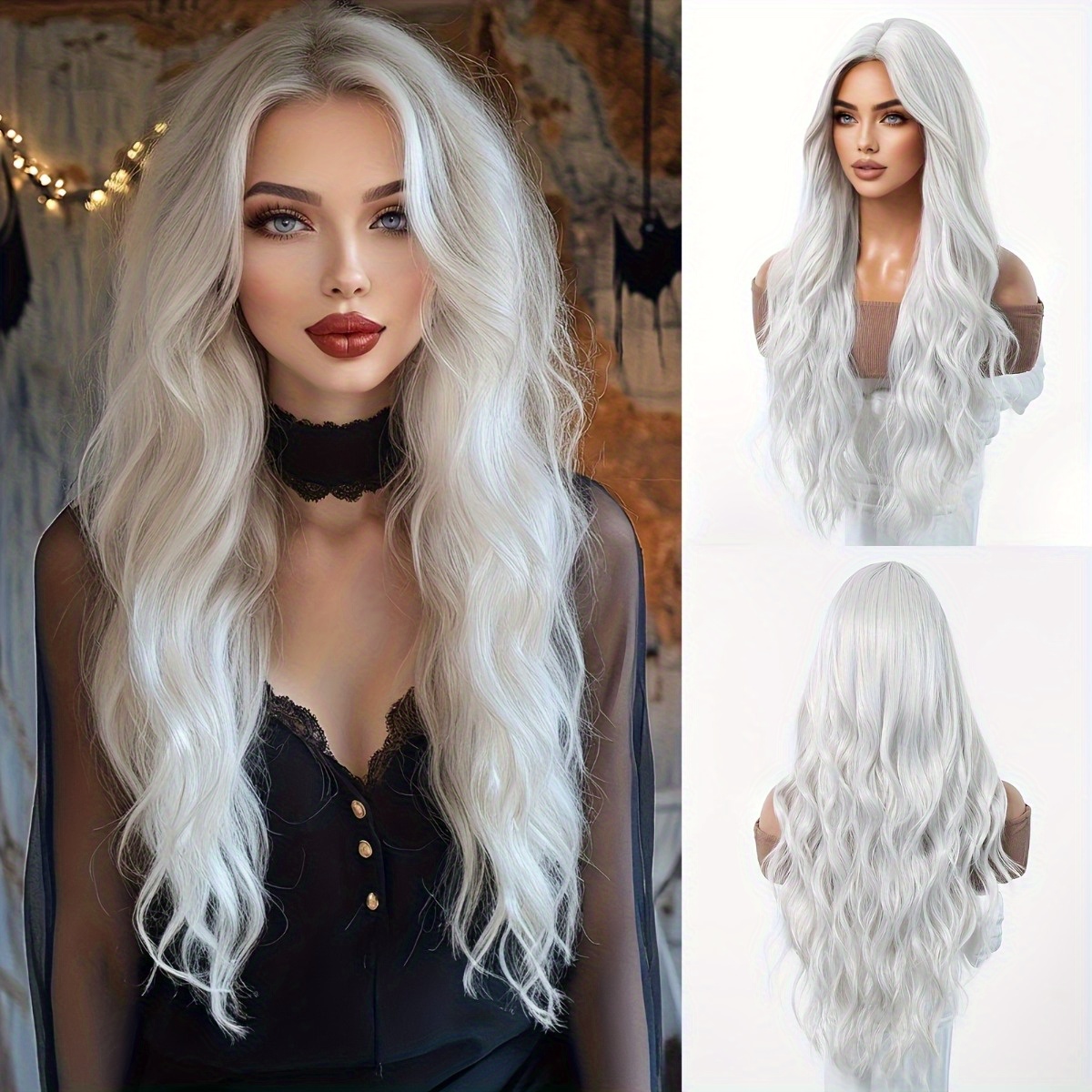 安信ブランド合成繊維ウィッグ：シルバーホワイトの自然な大きな - Hair Care Long Hair のレビューと価格