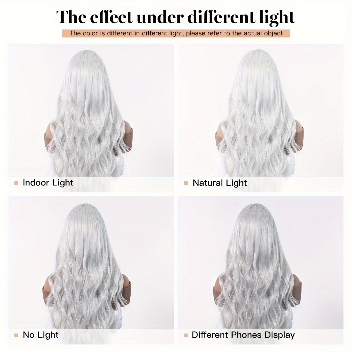 安信ブランド合成繊維ウィッグ：シルバーホワイトの自然な大きな - Hair Care Long Hair のレビューと価格